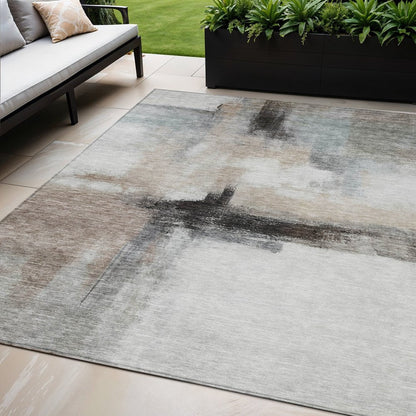 5' X 8' Brown Black And Gray Abstract Washable Indoor Outdoor Area Rug HomeRoots