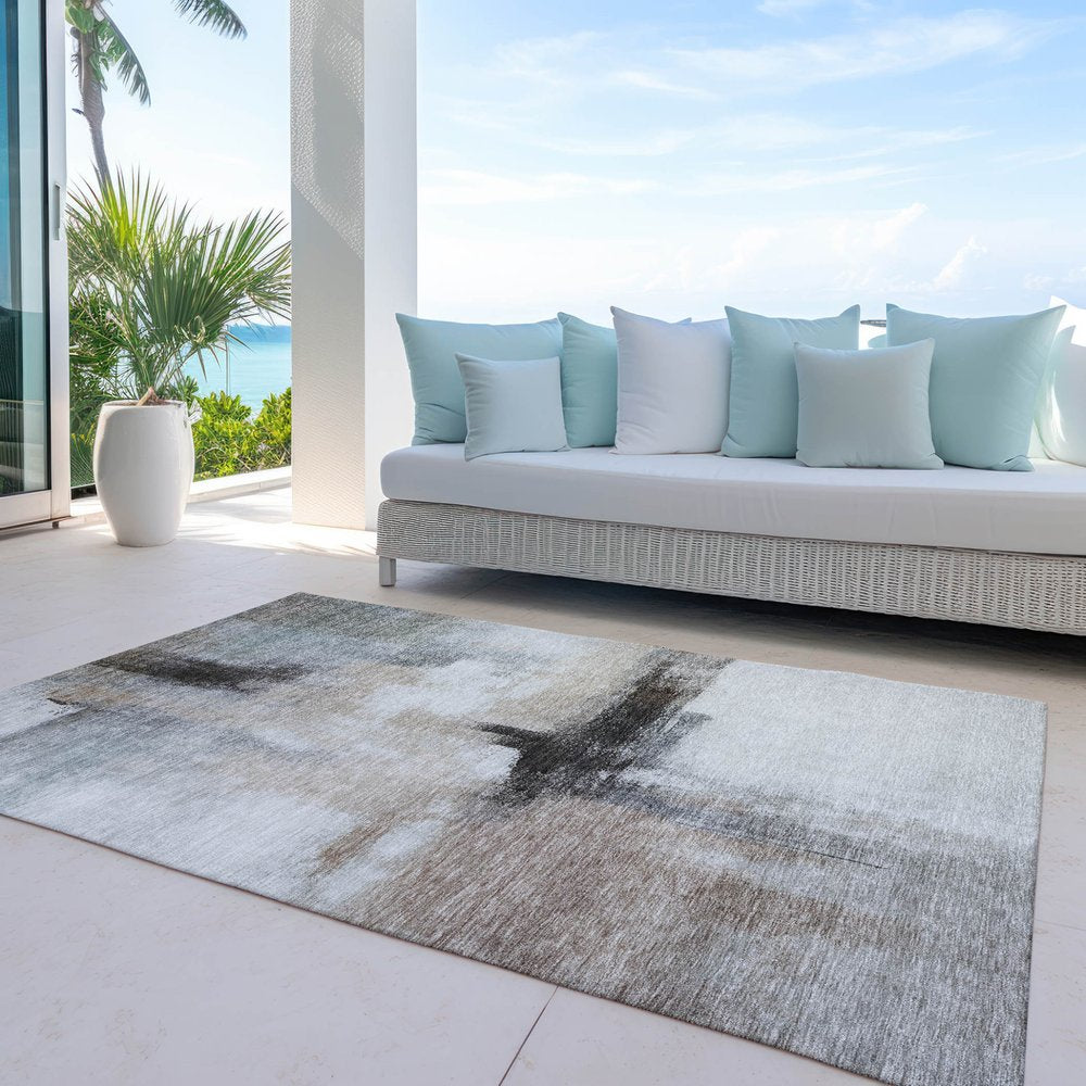 5' X 8' Brown Black And Gray Abstract Washable Indoor Outdoor Area Rug HomeRoots
