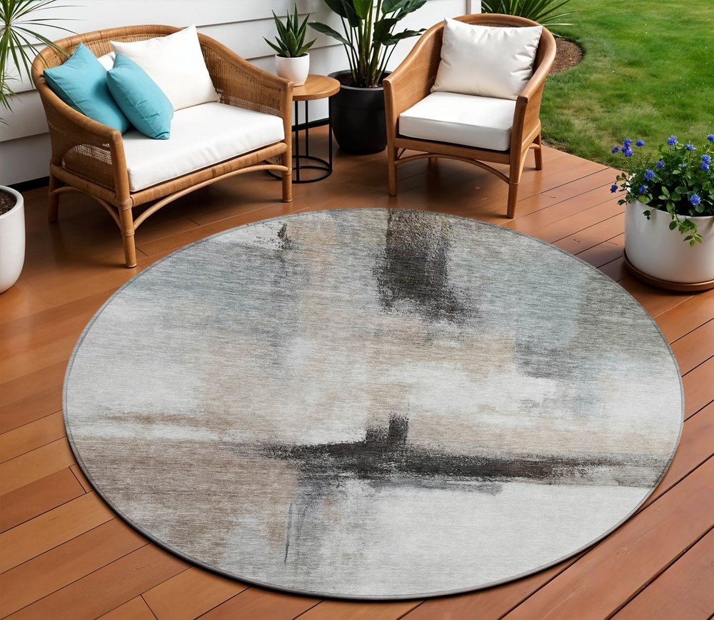 5' X 8' Brown Black And Gray Abstract Washable Indoor Outdoor Area Rug HomeRoots