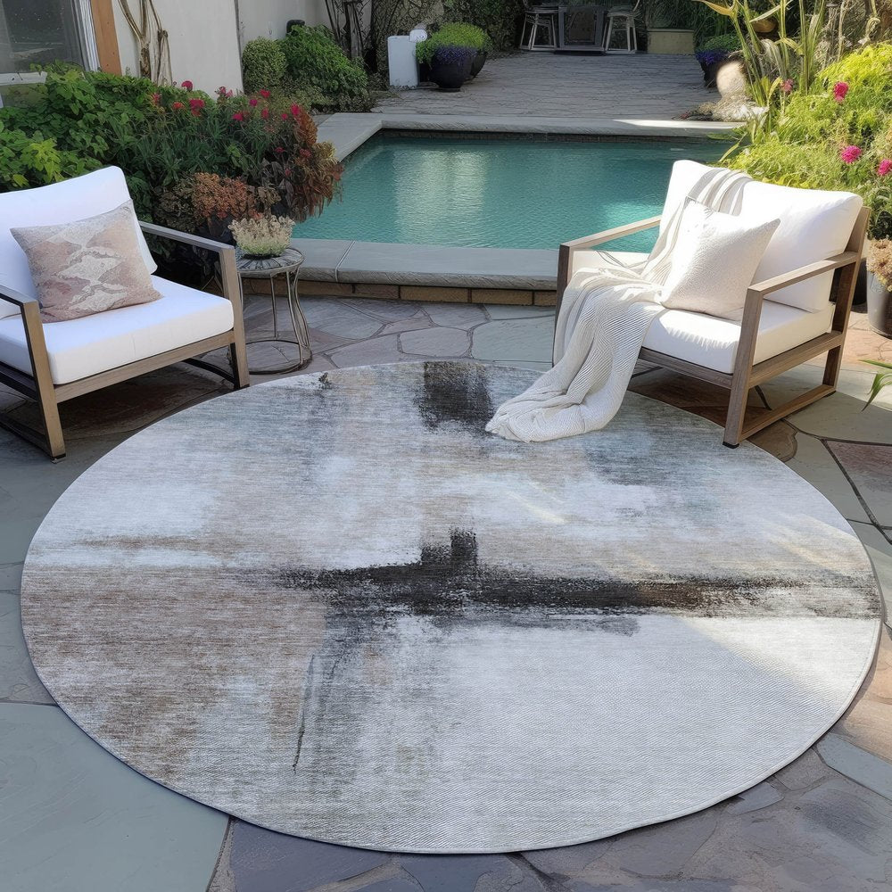 5' X 8' Brown Black And Gray Abstract Washable Indoor Outdoor Area Rug HomeRoots