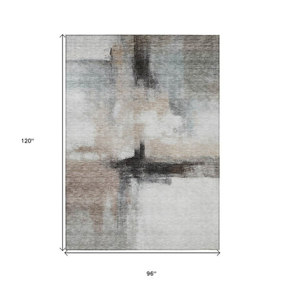5' X 8' Brown Black And Gray Abstract Washable Indoor Outdoor Area Rug HomeRoots
