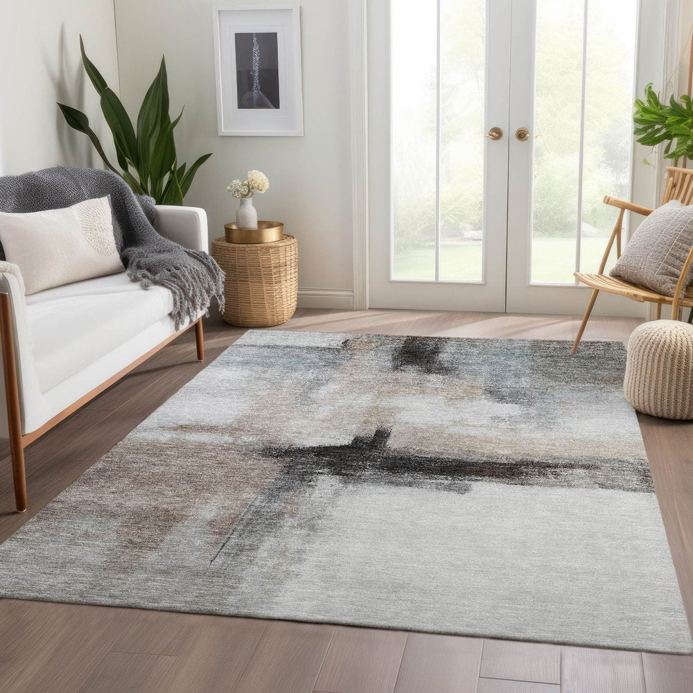5' X 8' Brown Black And Gray Abstract Washable Indoor Outdoor Area Rug HomeRoots