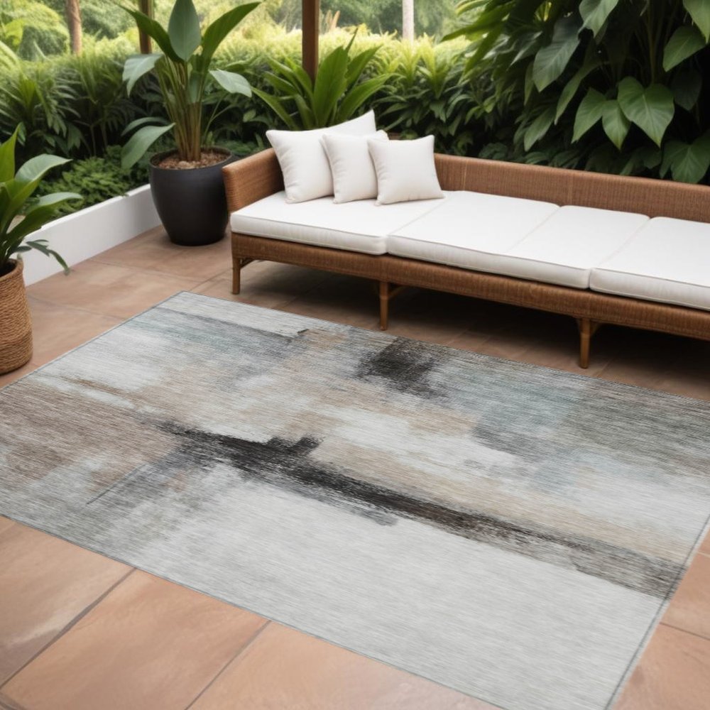 5' X 8' Brown Black And Gray Abstract Washable Indoor Outdoor Area Rug HomeRoots