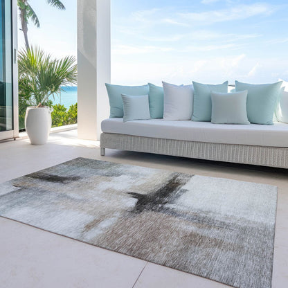 5' X 8' Brown Black And Gray Abstract Washable Indoor Outdoor Area Rug HomeRoots