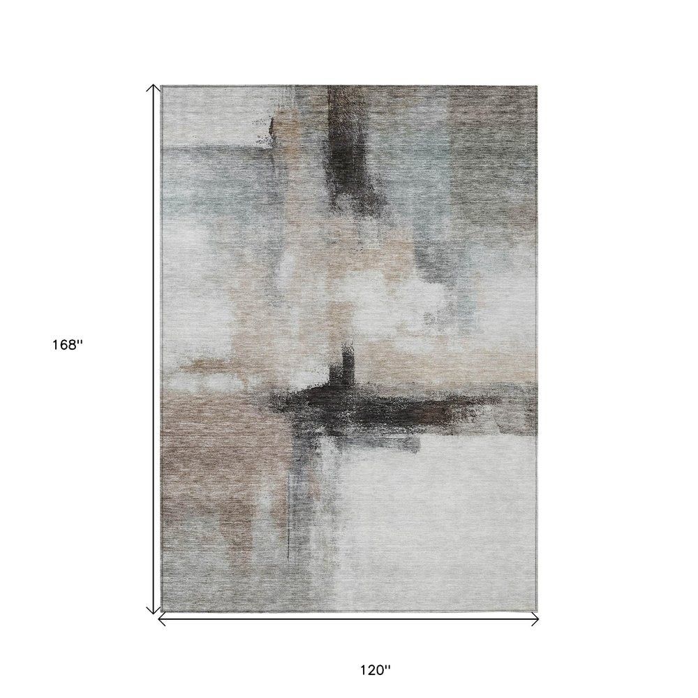 5' X 8' Brown Black And Gray Abstract Washable Indoor Outdoor Area Rug — view 87
