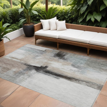 5' X 8' Brown Black And Gray Abstract Washable Indoor Outdoor Area Rug HomeRoots