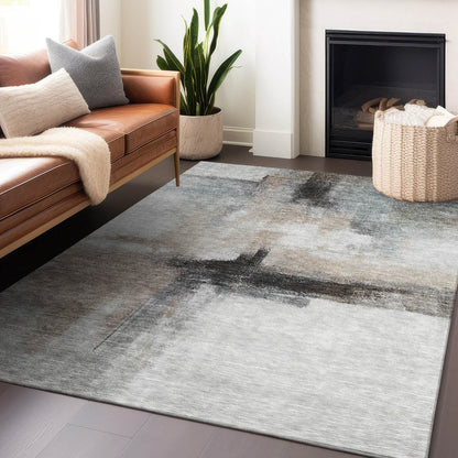 5' X 8' Brown Black And Gray Abstract Washable Indoor Outdoor Area Rug HomeRoots