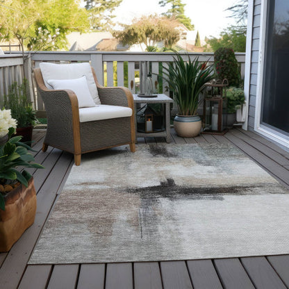 5' X 8' Brown Black And Gray Abstract Washable Indoor Outdoor Area Rug HomeRoots