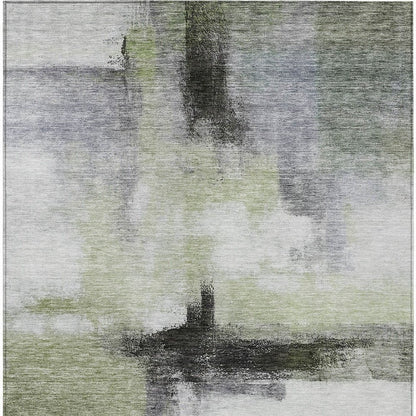 3' X 5' Sage Black And Gray Abstract Washable Indoor Outdoor Area Rug HomeRoots