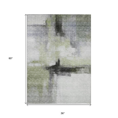 3' X 5' Sage Black And Gray Abstract Washable Indoor Outdoor Area Rug HomeRoots