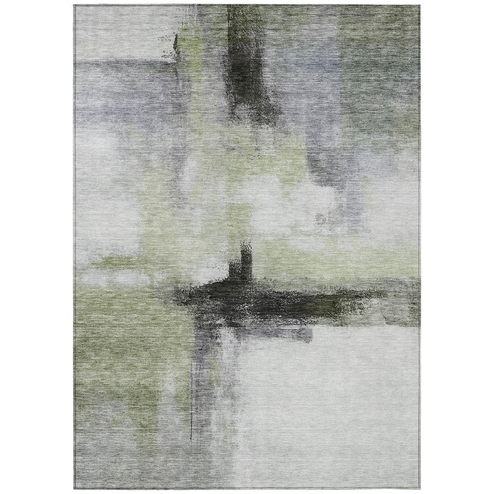 3' X 5' Sage Black And Gray Abstract Washable Indoor Outdoor Area Rug — view 1