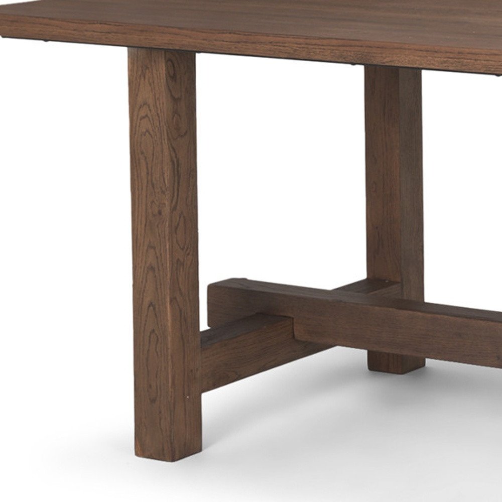 84" Brown Solid Wood Trestle Base Dining Table HomeRoots