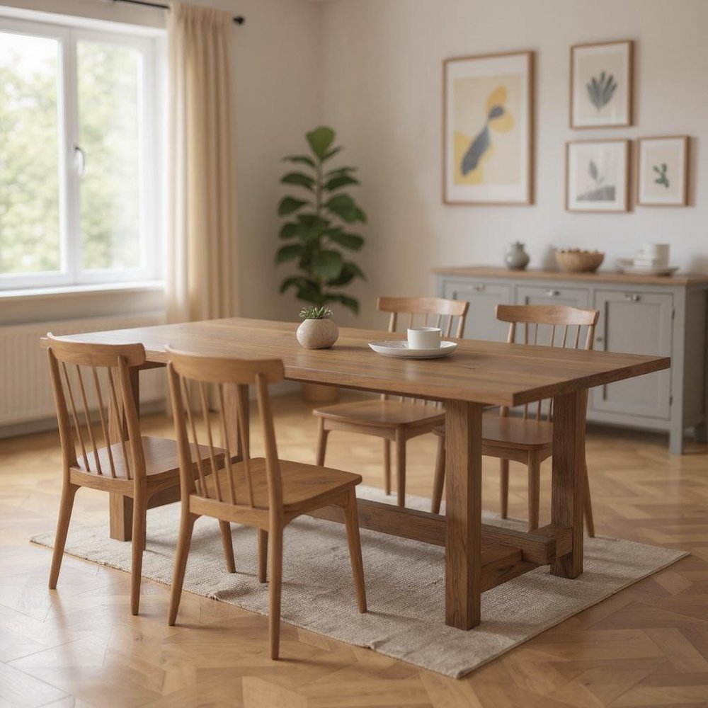 84" Brown Solid Wood Trestle Base Dining Table HomeRoots