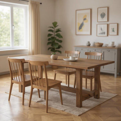 84" Brown Solid Wood Trestle Base Dining Table HomeRoots