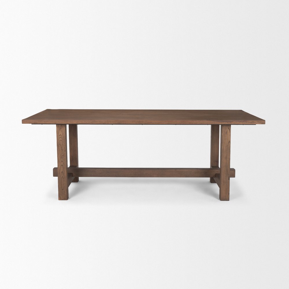 84" Brown Solid Wood Trestle Base Dining Table HomeRoots