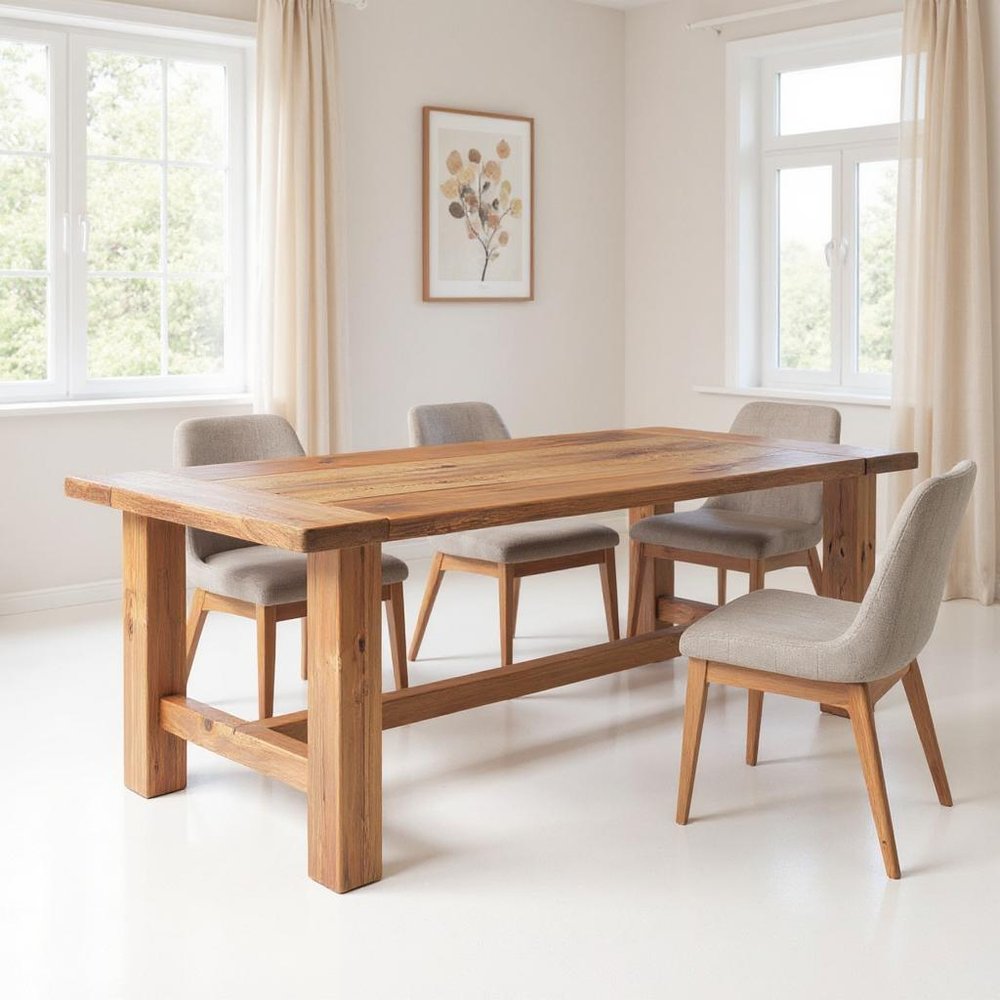 95" Natural Reclaimed Wood Trestle Base Dining Table — view 12