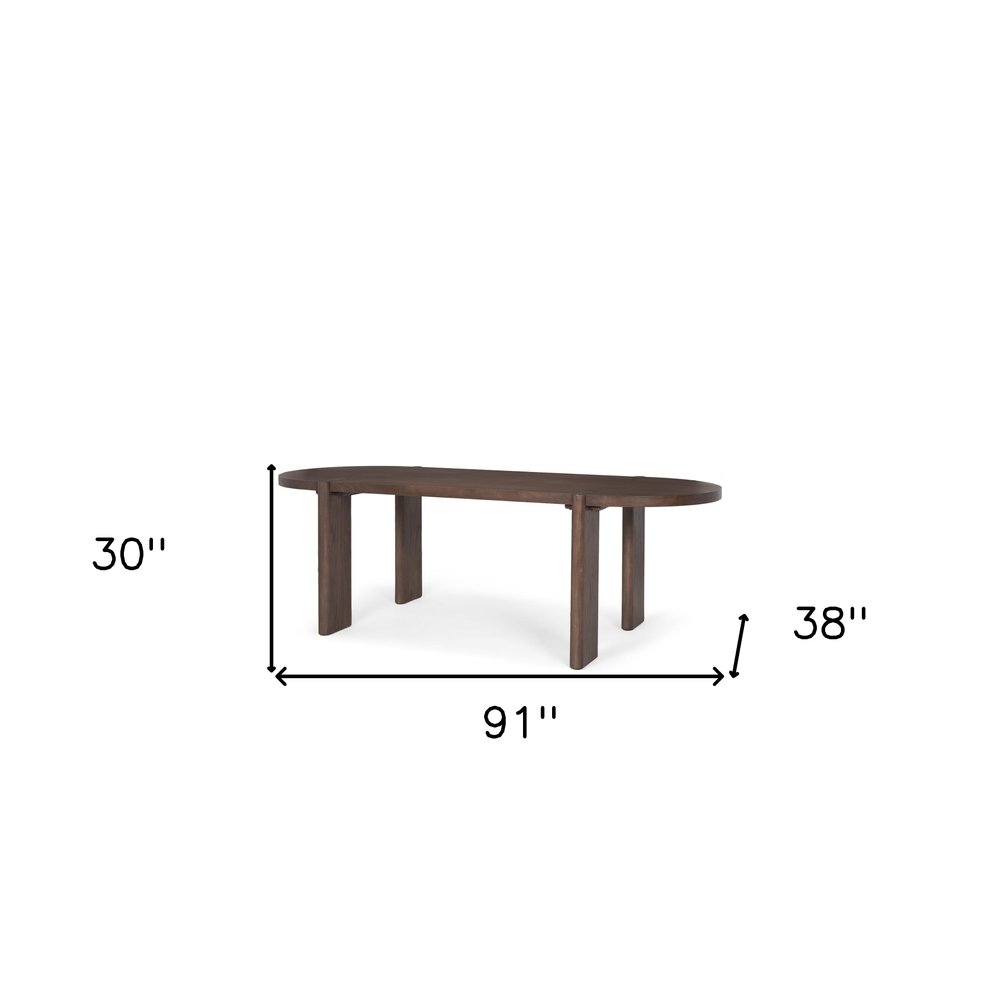 91" Brown Solid Wood Oval Dining Table — view 12