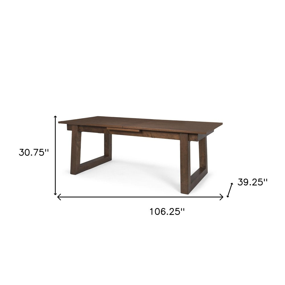 106" Dark Brown Solid Wood Self-Storing Leaf Sled Base Extendable Dining Table HomeRoots