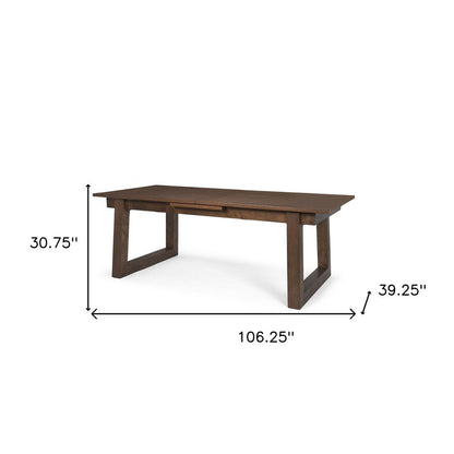 106" Dark Brown Solid Wood Self-Storing Leaf Sled Base Extendable Dining Table HomeRoots