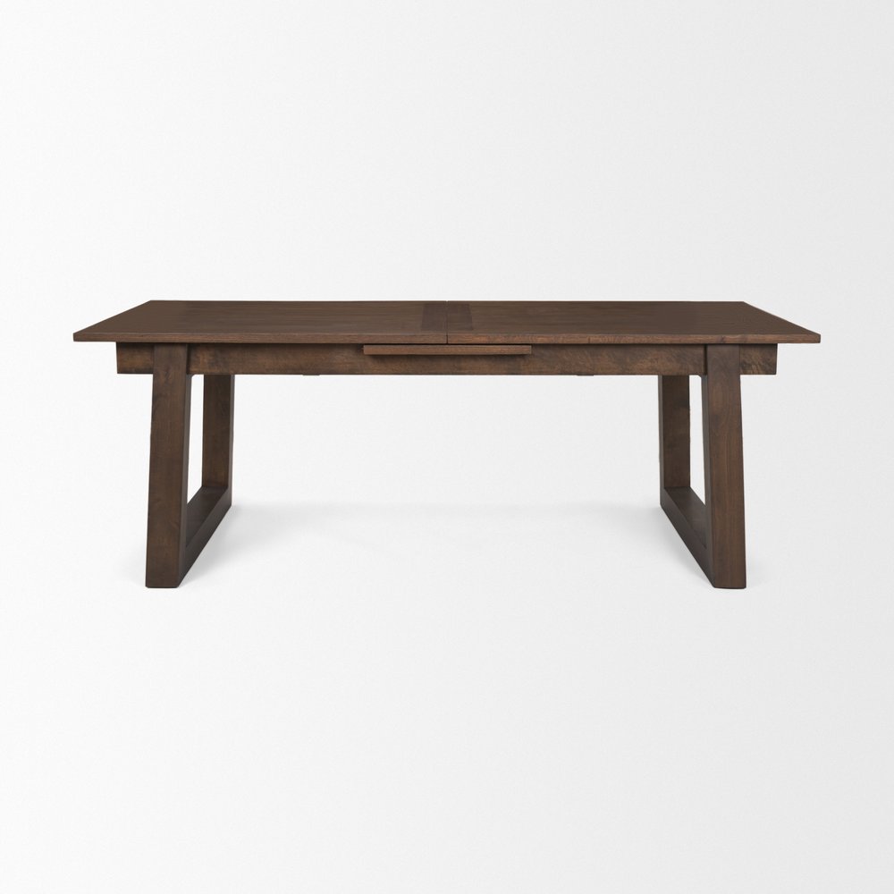 106" Dark Brown Solid Wood Self-Storing Leaf Sled Base Extendable Dining Table HomeRoots