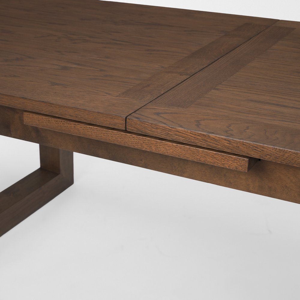 106" Dark Brown Solid Wood Self-Storing Leaf Sled Base Extendable Dining Table HomeRoots