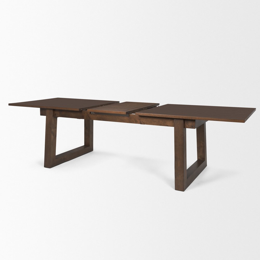 106" Dark Brown Solid Wood Self-Storing Leaf Sled Base Extendable Dining Table HomeRoots