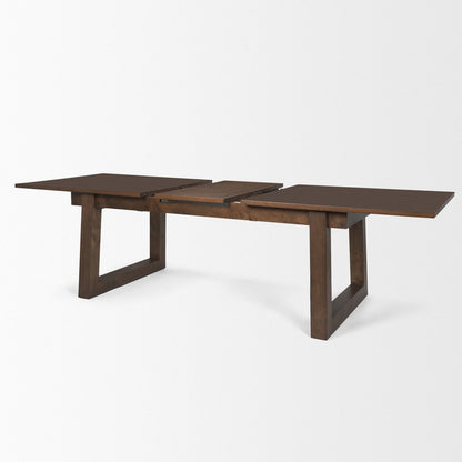 106" Dark Brown Solid Wood Self-Storing Leaf Sled Base Extendable Dining Table HomeRoots