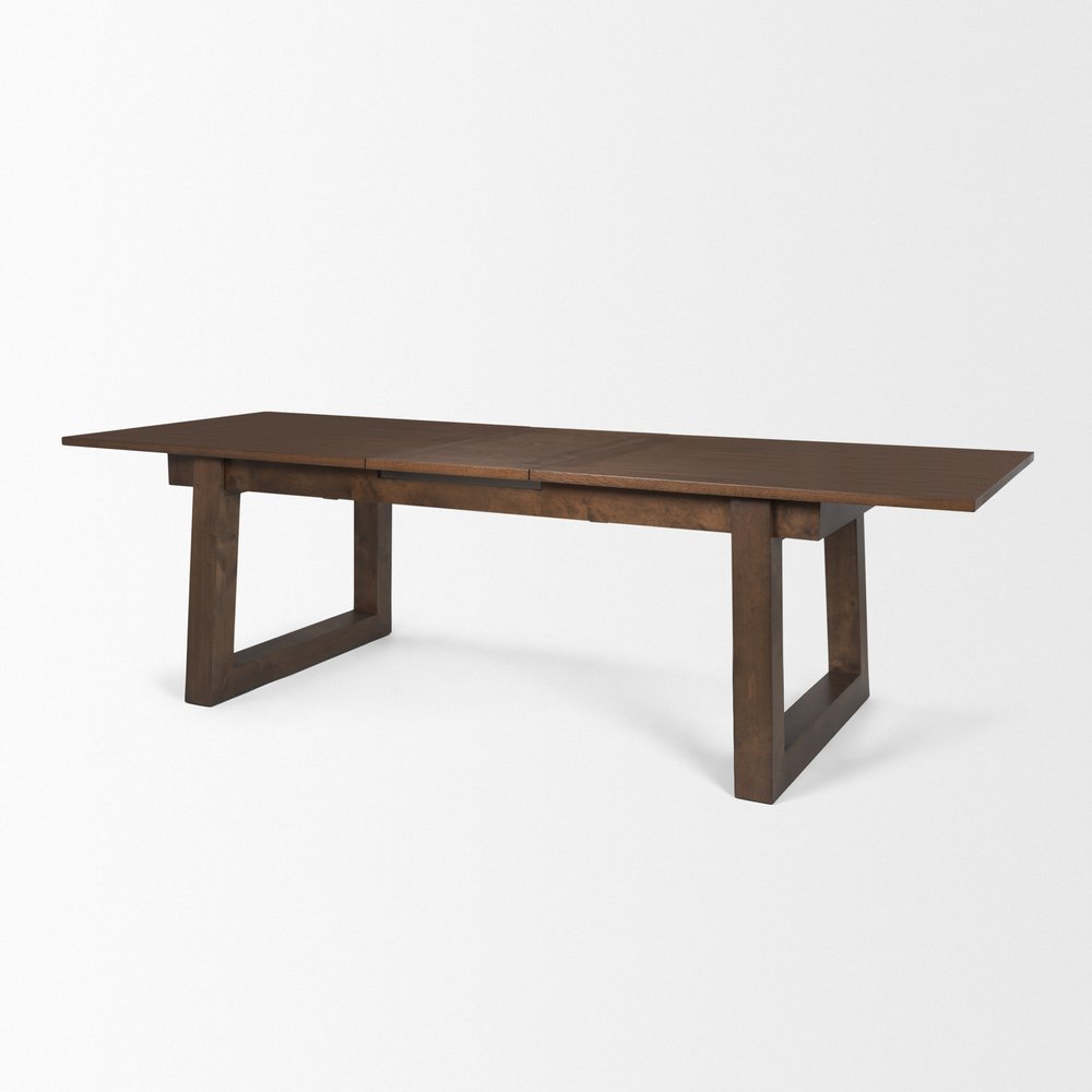 106" Dark Brown Solid Wood Self-Storing Leaf Sled Base Extendable Dining Table HomeRoots