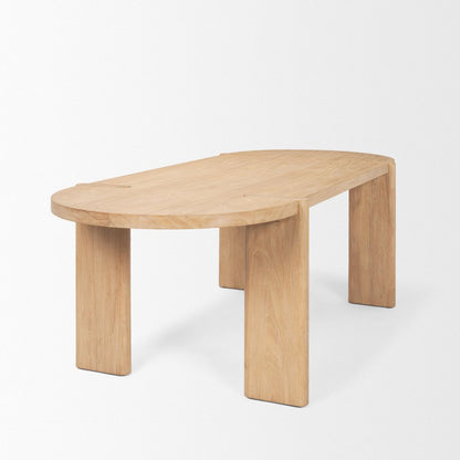 91" Light Brown Wood Oval Dining Table