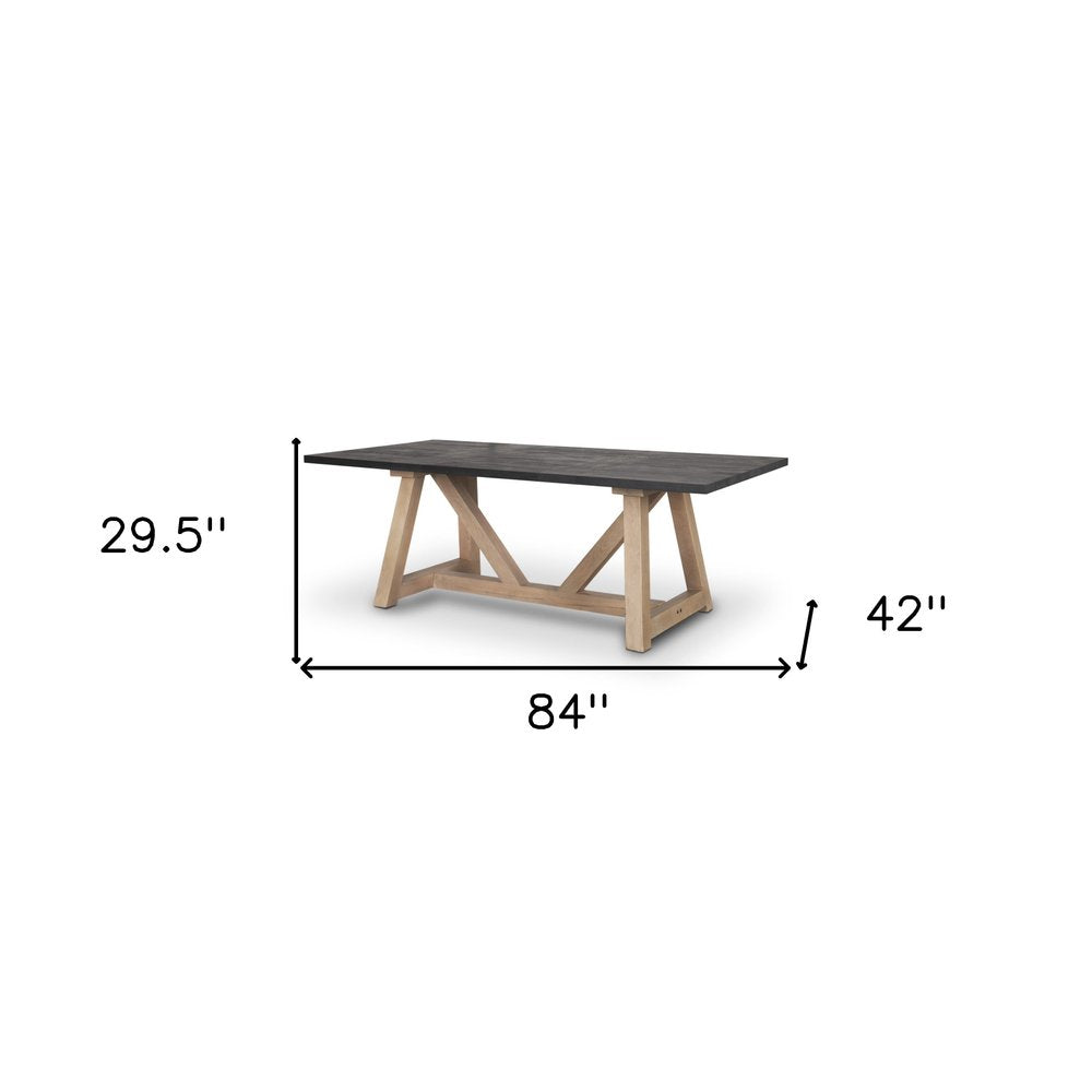 84" Black and Brown Solid Wood Trestle Base Dining Table HomeRoots