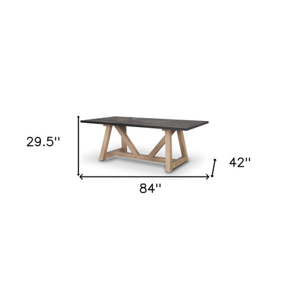 84" Black and Brown Solid Wood Trestle Base Dining Table HomeRoots