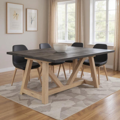 84" Black and Brown Solid Wood Trestle Base Dining Table HomeRoots