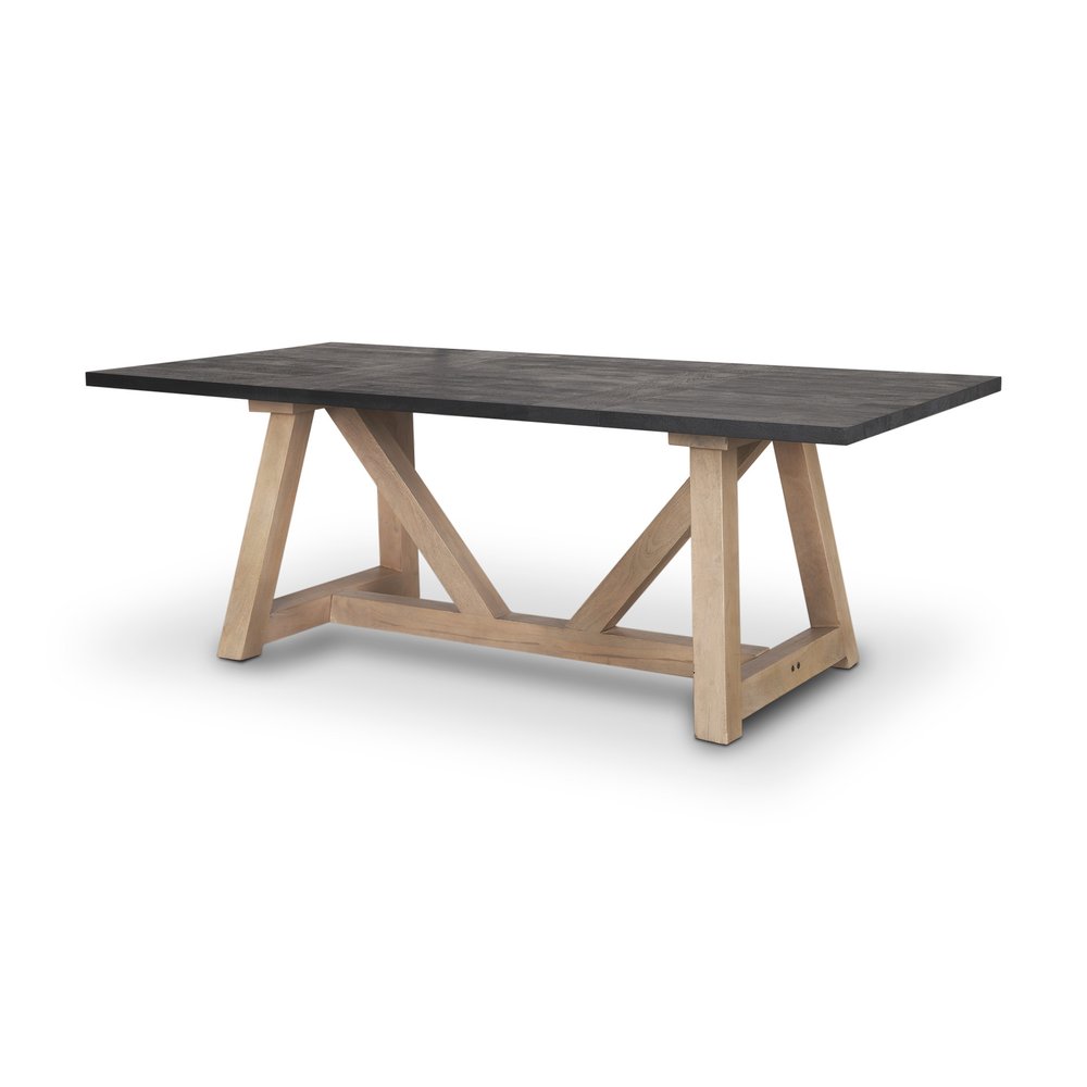 84" Black and Brown Solid Wood Trestle Base Dining Table HomeRoots