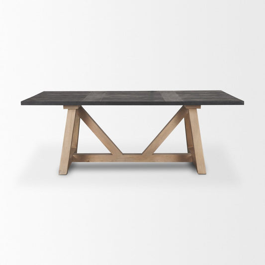 84" Black and Brown Solid Wood Trestle Base Dining Table HomeRoots