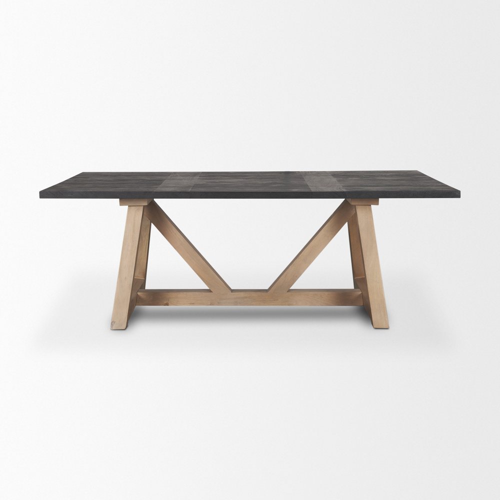 84" Black and Brown Solid Wood Trestle Base Dining Table HomeRoots