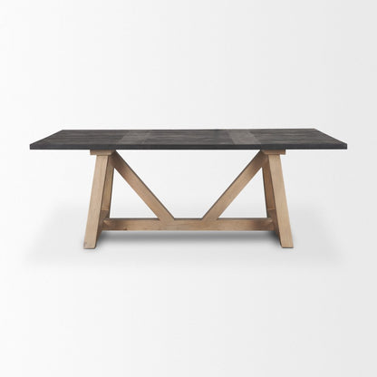 84" Black and Brown Solid Wood Trestle Base Dining Table HomeRoots