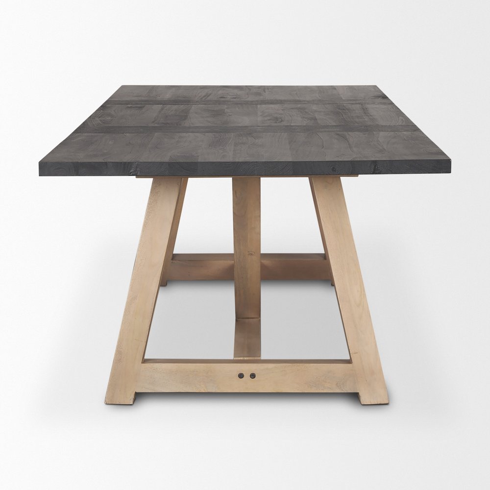 84" Black and Brown Solid Wood Trestle Base Dining Table HomeRoots