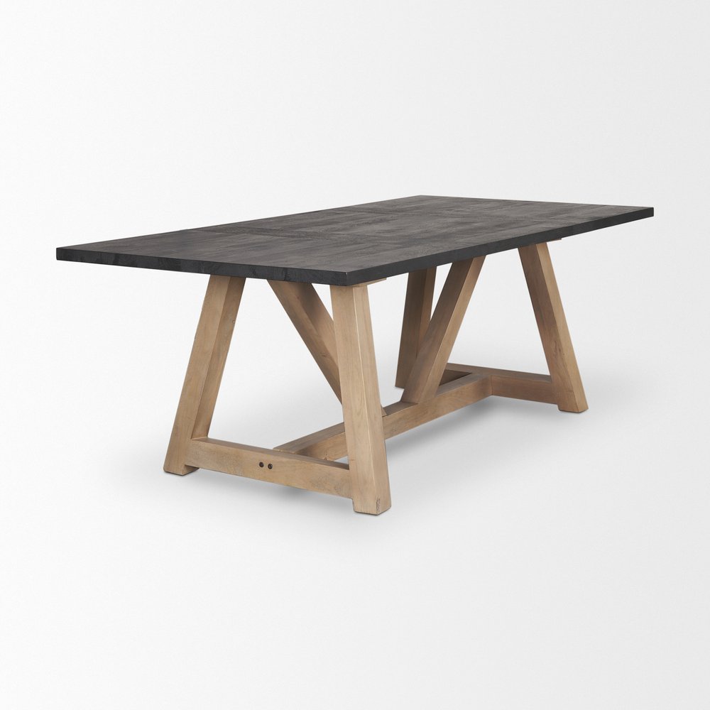 84" Black and Brown Solid Wood Trestle Base Dining Table HomeRoots