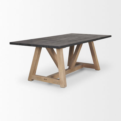 84" Black and Brown Solid Wood Trestle Base Dining Table HomeRoots