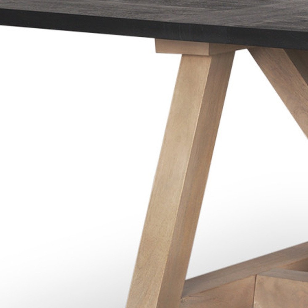 84" Black and Brown Solid Wood Trestle Base Dining Table HomeRoots
