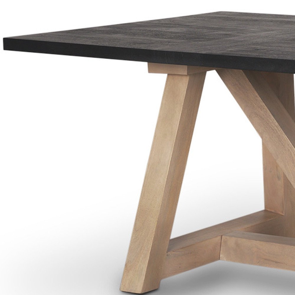 84" Black and Brown Solid Wood Trestle Base Dining Table HomeRoots