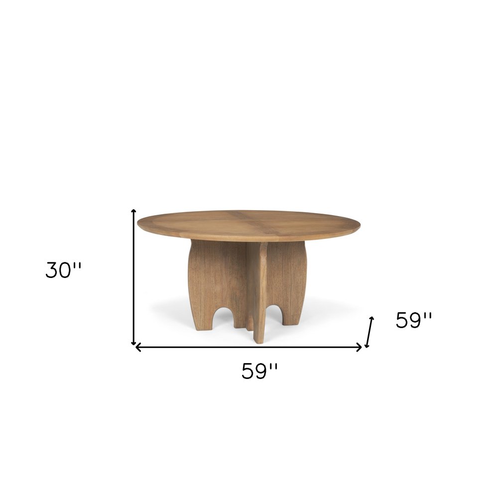 59" Brown Solid Wood Pedestal Base Round Top Dining Table HomeRoots