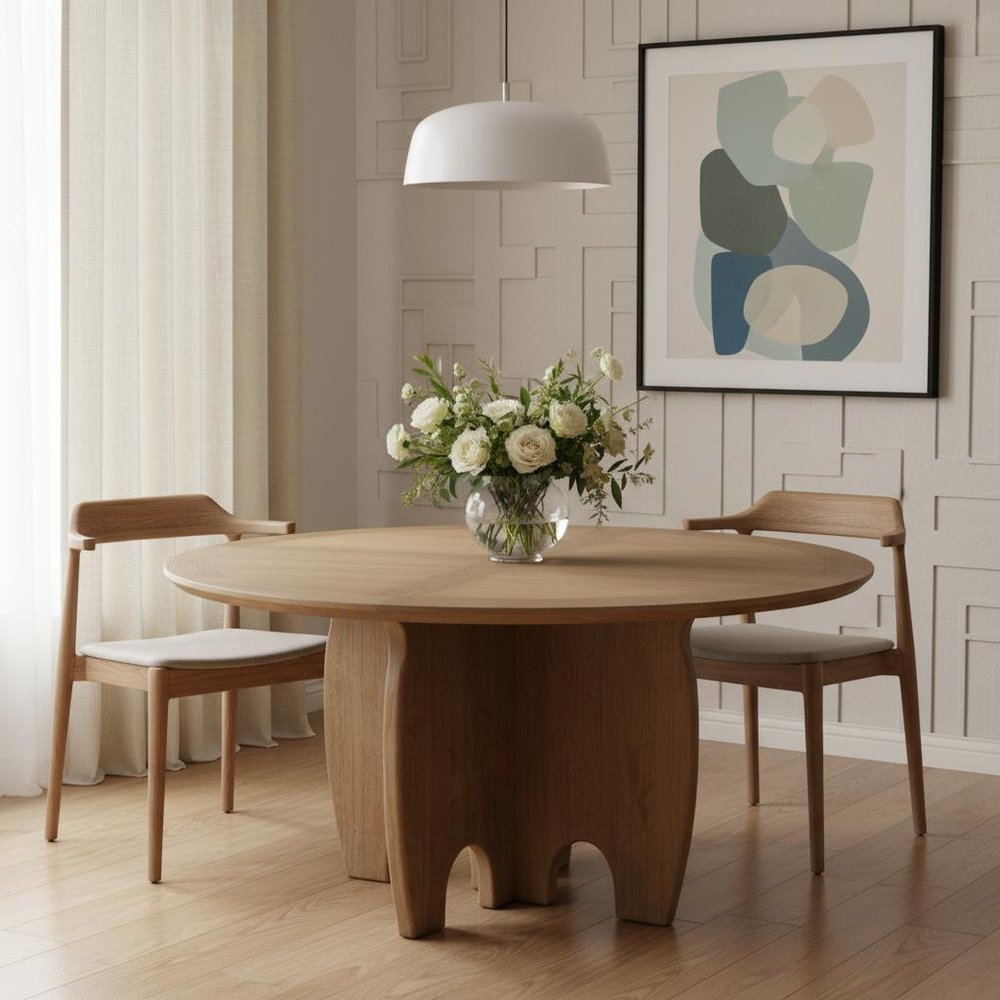 59" Brown Solid Wood Pedestal Base Round Top Dining Table HomeRoots