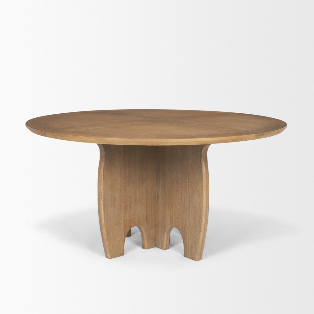 59" Brown Solid Wood Pedestal Base Round Top Dining Table HomeRoots
