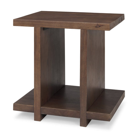 22" Brown Solid Wood Sled End Table With Shelf HomeRoots