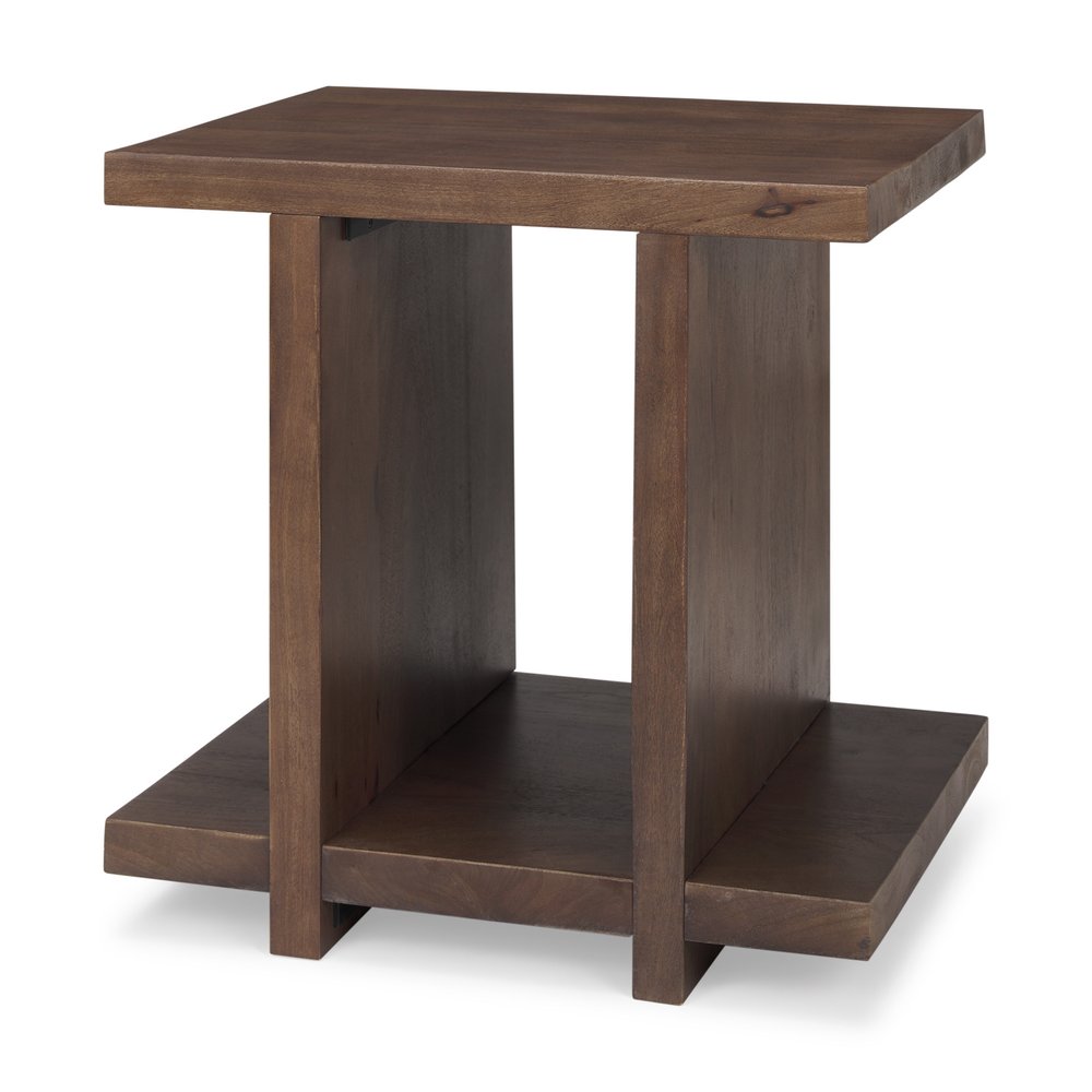 22" Brown Solid Wood Sled End Table With Shelf HomeRoots