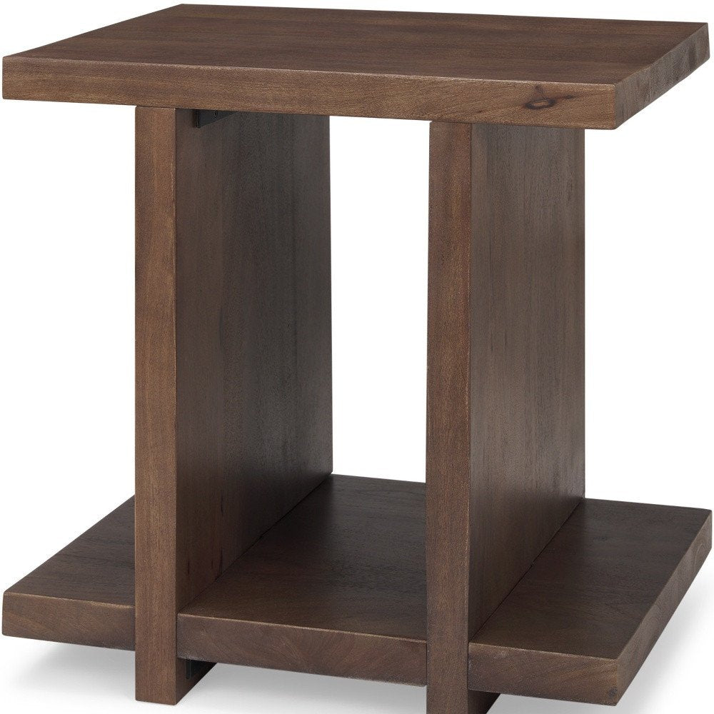 22" Brown Solid Wood Sled End Table With Shelf HomeRoots