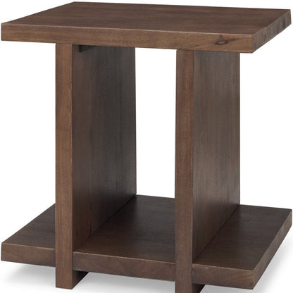 22" Brown Solid Wood Sled End Table With Shelf HomeRoots