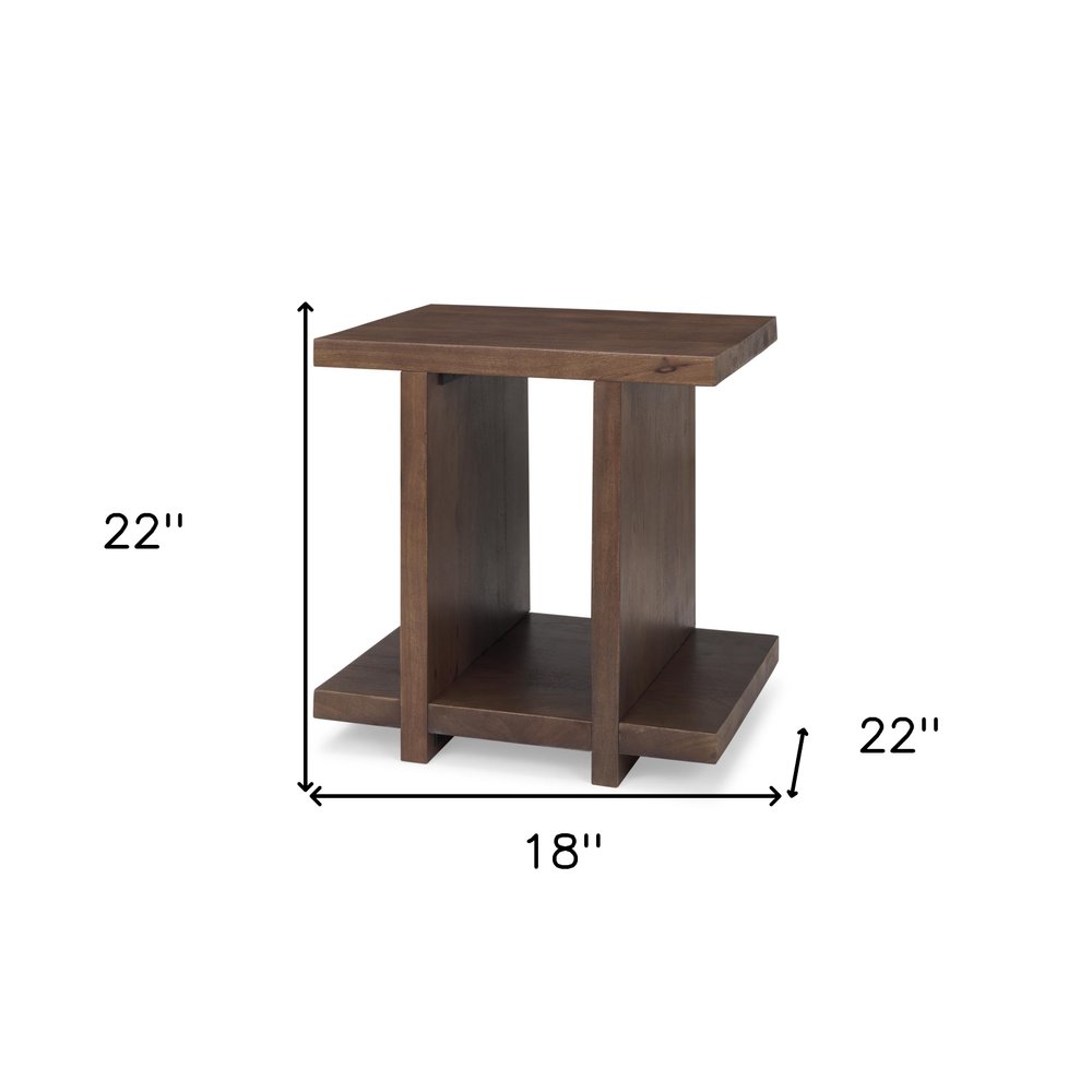 22" Brown Solid Wood Sled End Table With Shelf HomeRoots