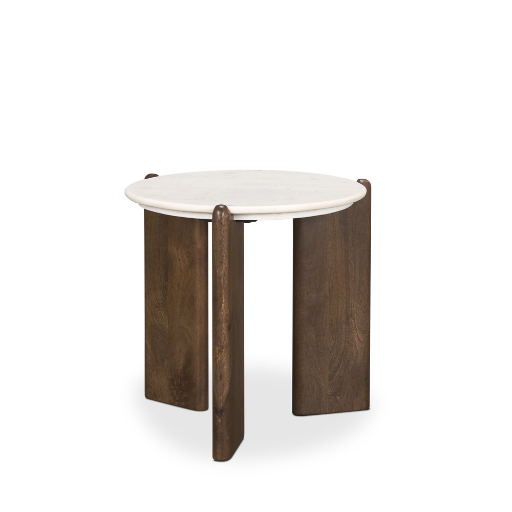 20" White And Brown Marble And Solid Wood End Table — view 1
